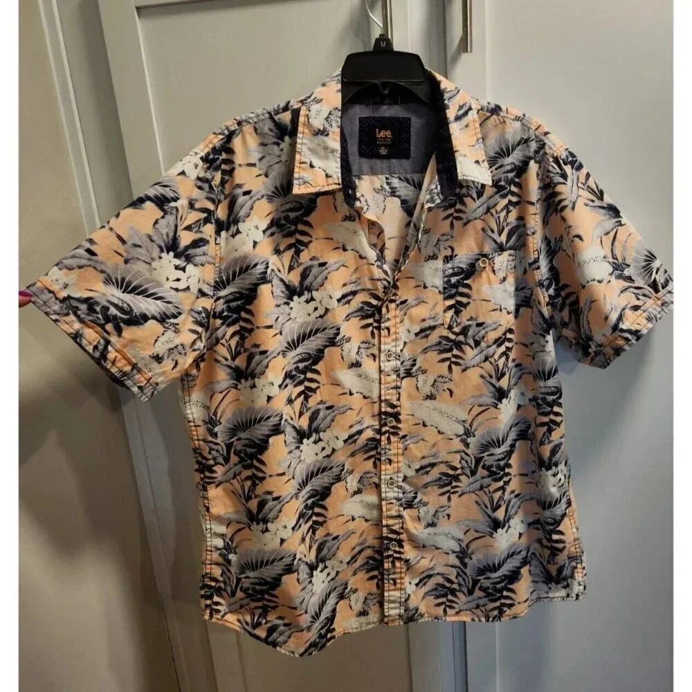 Lee Men's 100% Cotton Tropical Hawaiian Button Down Shirt Regular Fit Sz XL